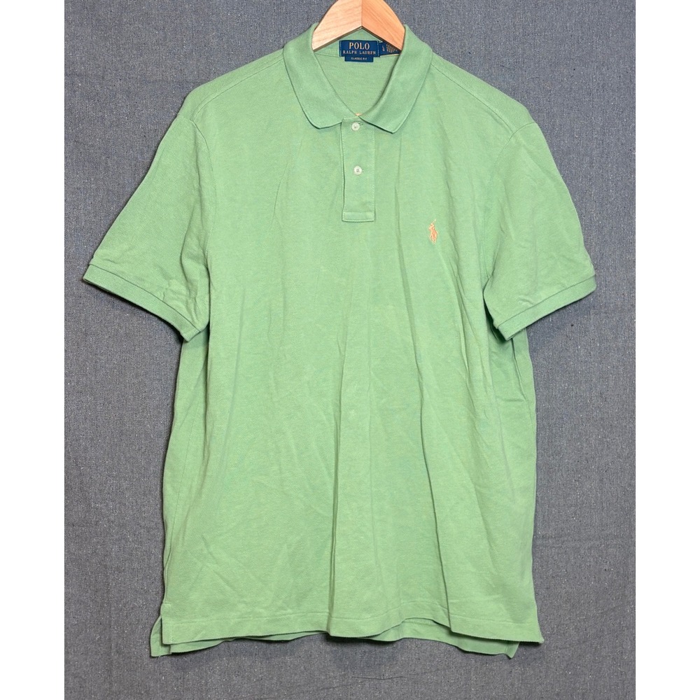 Polo Ralph Lauren Mens Classic Fit Pique Polo Shirt Green Sz Large Pony